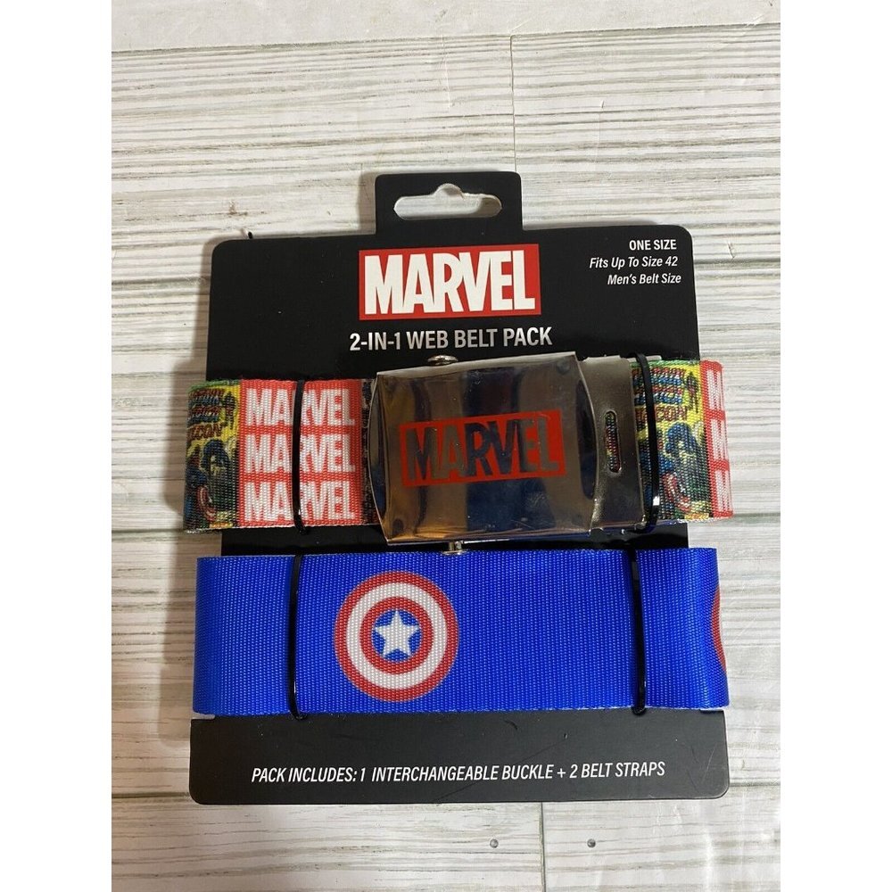 New Marvel Captain America Belt Pack 1 Buckle+2 Belt Straps Fits Up to 42 Mens